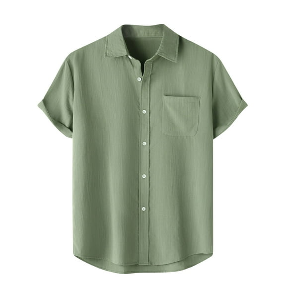 ZCFZJW Mens Casual Cotton Button T-Shirts Trendy Solid Color Short Sleeve Lapel Collar Beach Hawaiian Shirts Loose Lightweight Comfy Holiday Tees Tops with Pockets Green XL