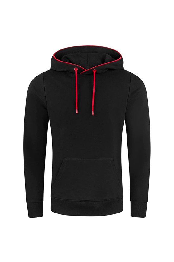 Mens Casual Cotton Hooded Collar Drawstring Hoodies Lightweight Color Block Print Pullover Sweatshirt Casual Long Sleeve Shirts with Pockets Black XL