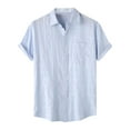 thumbnail image 1 of ZCFZJW Mens Casual Cotton Linen Shirts Trendy Solid Color Summer Short Sleeve Button up Workout Athletic T-Shirts Loose Lightweight Comfy Tees Tops Light Blue S, 1 of 9
