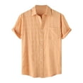 thumbnail image 1 of ZCFZJW Mens Casual Cotton Linen Shirts Trendy Solid Color Summer Short Sleeve Button up Workout Athletic T-Shirts Loose Lightweight Comfy Tees Tops Orange L, 1 of 9