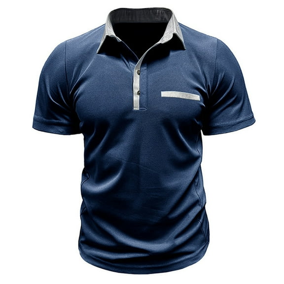 ZCFZJW Mens Casual Half Button Down T-Shirts Summer Short Sleeve Lapel Collar V Neck Pullover Tops Regular Fit Soft Cotton Polo Tshirt Navy XXXL
