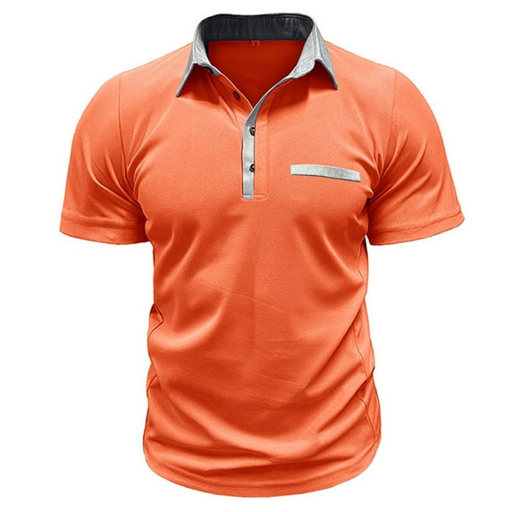 ZCFZJW Mens Casual Half Button Down T-Shirts Summer Short Sleeve Lapel Collar V Neck Pullover Tops Regular Fit Soft Cotton Polo Tshirt Orange L