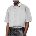 thumbnail image 1 of ZCFZJW Mens Casual Half Button Down T-Shirts Trendy Solid Color Texture Knitted Lapel Collared Short Sleeve Athletic Workout Tees Tops White XXXL, 1 of 6