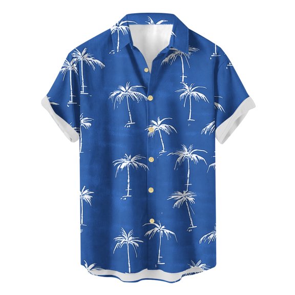 ZCFZJW Mens Casual Hawaiian Shirts Summer Short Sleeve Tropical Palm Tree Pattern Print Button Down Graphic Tees Shirt Tops Trendy Holiday Vacation Outfit Clothes Blue L