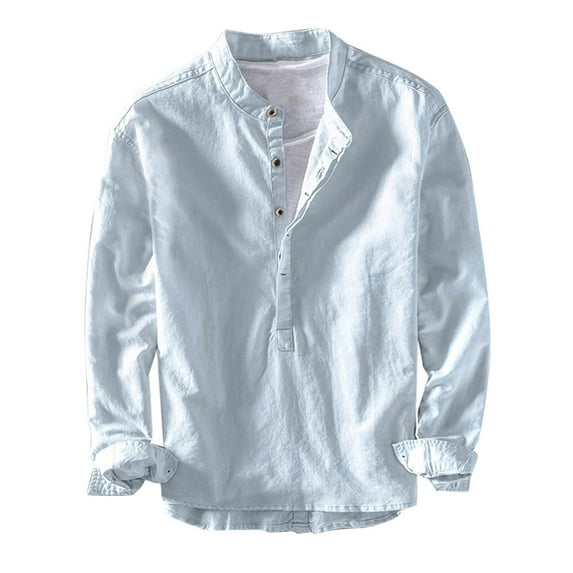 ZCFZJW Mens Casual Henley Shirts Fashion Long Sleeve Solid Color Half Button up Work Business T-Shirts Loose Lightweight Cotton Tees Tops Sky Blue XXL