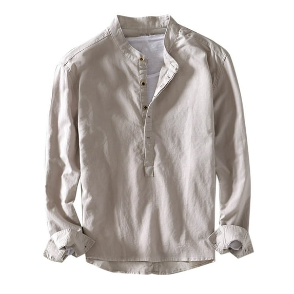 ZCFZJW Mens Casual Henley Shirts Fashion Long Sleeve Solid Color Half Button up Work Business T-Shirts Loose Lightweight Cotton Tees Tops Gray XXL