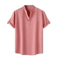 thumbnail image 1 of ZCFZJW Mens Casual Henley Shirts Trendy Button up Short Sleeve Workout T-Shirts Lapel Collared V Neck Plain Tees Shirt Holiday Vacation Tshirt Tops Hot Pink L, 1 of 9
