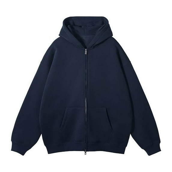 ZCFZJW Mens Casual Hooded Jackets Lightweight Fall Long Sleeve Solid Color Full Zip up Hoodie Tops Trendy Workout Sweatshirt Outwear Coat with Pockets Navy XL