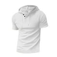 thumbnail image 1 of ZCFZJW Mens Casual Hoodie Shirts Short Sleeve Drawstring V Neck Hooded Pullover T-Shirts Loose Lightweight Comfy Baggy Workout Tees Shirt Tops White XL, 1 of 5