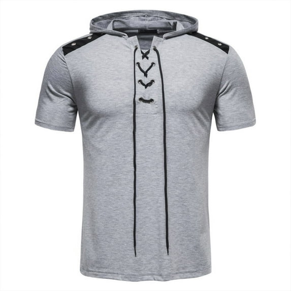 ZCFZJW Mens Casual Hoodie Shirts Trendy Regular Fit Summer Short Sleeve Drawstring Hooded Pullover Tshirt Tops Solid Color Basic Tee Shirt Dark Gray S