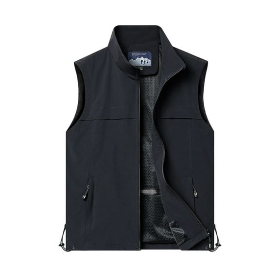 ZCFZJW Mens Casual Lightweight Travel Vest Trendy Fall Spring Utility Safari Vest Sleeveless Jackets for Travel Hiking Fishing Black L