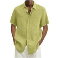 thumbnail image 1 of ZCFZJW Mens Casual Linen Cotton Button Down Short Sleeve Shirts Cuban Camp Guayabera Beach Tops Trendy Solid Color Regular Fit Collared T-Shirts Yellow XXXXXL, 1 of 5