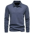 thumbnail image 1 of ZCFZJW Mens Casual Long Sleeve Button Shirts Lapel Collared V Neck Pullover Sweatshirts Loose Regular Fit Comfy Solid Color Workout T-Shirt Tops Blue XXL, 1 of 5