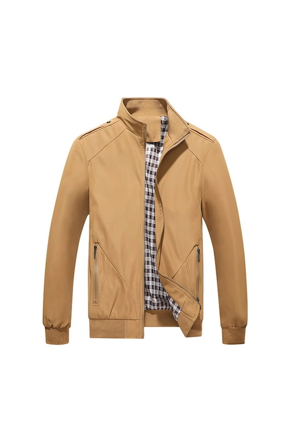 Mens Casual Plaid Patchwork Jacket Outdoor Slim Windbreaker Lightweight Long Sleeve Full Zipper Track Jackets Outerwear Coats Khaki XXXXXL