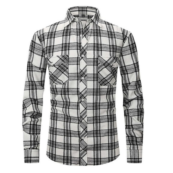 ZCFZJW Mens Casual Plaid Shirts Button Down Long Sleeve Regular Fit T Shirts Buffalo Plaid Dress Work Shirt with Pocket Black S