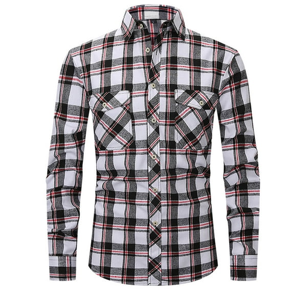 ZCFZJW Mens Casual Plaid Shirts Button Down Long Sleeve Regular Fit T Shirts Buffalo Plaid Dress Work Shirt with Pocket White XXL