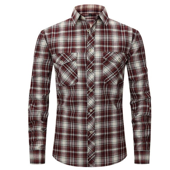 ZCFZJW Mens Casual Plaid Shirts Button Down Long Sleeve Regular Fit T Shirts Buffalo Plaid Dress Work Shirt with Pocket Wine XXL