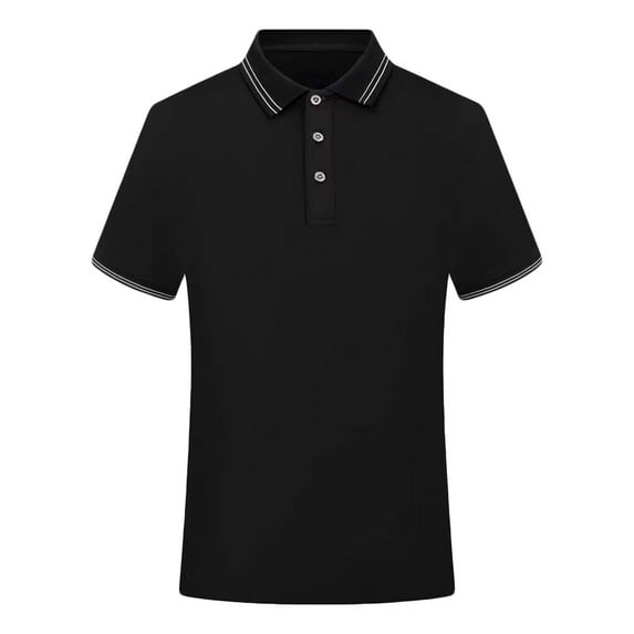 ZCFZJW Mens Casual Polo Shirts Lightweight Trendy Summer Short Sleeve Solid Color Basic Sport Fitness T-Shirts Lapel Collar Button Henley Tops Black L