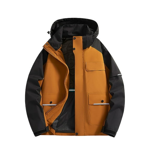 ZCFZJW Mens Casual Rain Jacket Fashion Color Block Preppy Windbreaker Lightweight Hooded Jacket Coats Outdoor Hiking Travel Raincoat Khaki XXXXXXXXL