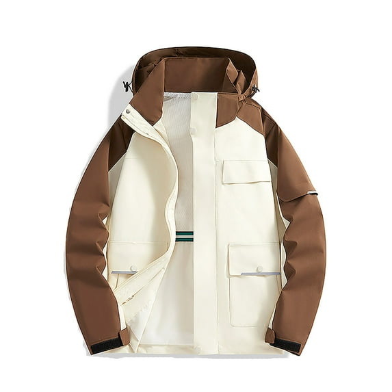 ZCFZJW Mens Casual Rain Jacket Fashion Color Block Preppy Windbreaker Lightweight Hooded Jacket Coats Outdoor Hiking Travel Raincoat White XXXXXXXL