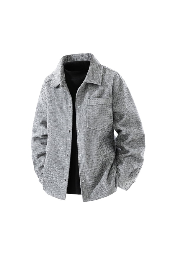 Mens Casual Shirt Jacket Button Down Waffle Jacket Long Sleeve Sweater Jackets Quilted Shacket Collared Overshirt with Big Chest Pockets Gray L