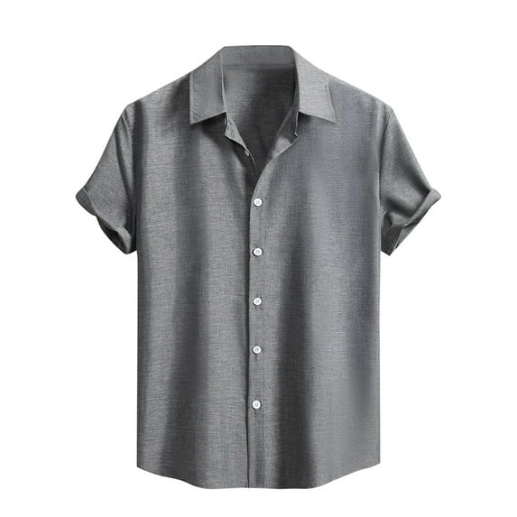 ZCFZJW Mens Casual Short Sleeve Hawaiian Shirts Summer Beach Shirt Button Down Solid Color T-Shirts Vacation Tees Shirt Tops Gray L