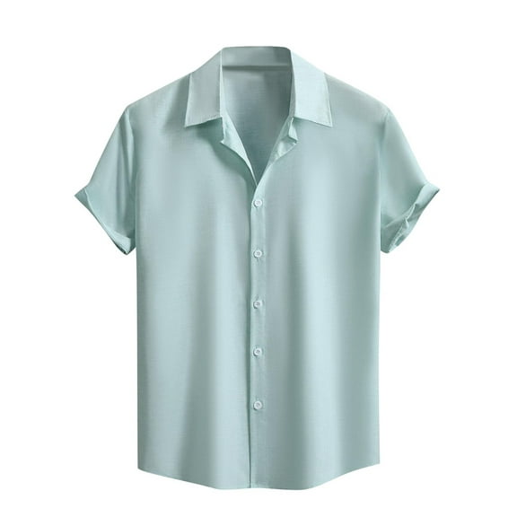ZCFZJW Mens Casual Short Sleeve Hawaiian Shirts Summer Beach Shirt Button Down Solid Color T-Shirts Vacation Tees Shirt Tops Green XXL