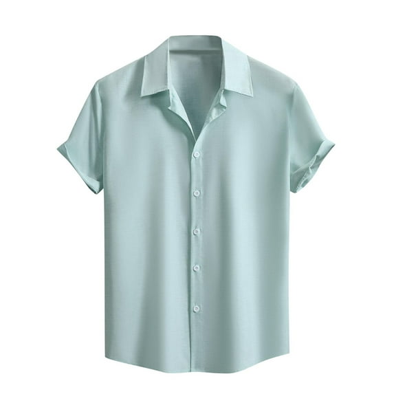 ZCFZJW Mens Casual Short Sleeve Hawaiian Shirts Summer Beach Shirt Button Down Solid Color T-Shirts Vacation Tees Shirt Tops Green XXXL