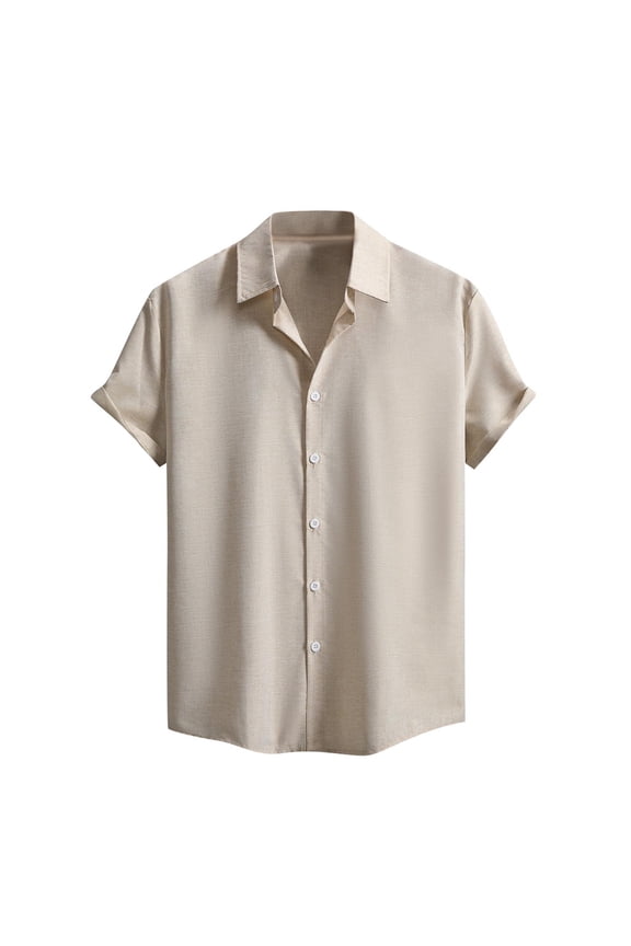 Mens Casual Short Sleeve Hawaiian Shirts Summer Beach Shirt Button Down Solid Color T-Shirts Vacation Tees Shirt Tops Khaki XL