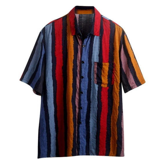 ZCFZJW Mens Casual Striped Button Shirts Summer Short Sleeve Button Down Graphic Tees Big and Tall Regular Fitted Tees Beach Holiday Hawaiian Shirts with Pocket Z05-Wine M
