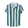 thumbnail image 1 of ZCFZJW Mens Casual Striped Button Shirts Summer Short Sleeve Button Down Graphic Tees Big and Tall Regular Fitted Tees Beach Holiday Hawaiian Shirts with Pocket Z02-Green M, 1 of 9