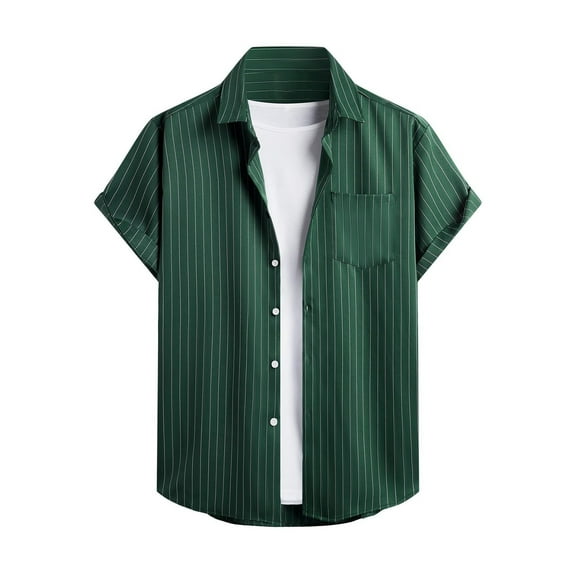 ZCFZJW Mens Casual Striped Button Shirts Trendy Summer Short Sleeve Lapel Collar Beach Hawaiian Vacation Tees Shirt Loose Lightweight Soft Cotton T-Shirts Tops Green XXXL
