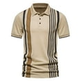 thumbnail image 1 of ZCFZJW Mens Casual Striped Golf Pola Shirts Summer Short Sleeve Lapel Button Down V Neck Graphic Tshirt Tops Loose Regular Fit Comfy Pullover Tops Khaki L, 1 of 8