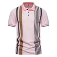 thumbnail image 1 of ZCFZJW Mens Casual Striped Golf Pola Shirts Summer Short Sleeve Lapel Button Down V Neck Graphic Tshirt Tops Loose Regular Fit Comfy Pullover Tops Pink L, 1 of 9