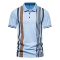 thumbnail image 1 of ZCFZJW Mens Casual Striped Golf Pola Shirts Summer Short Sleeve Lapel Button Down V Neck Graphic Tshirt Tops Loose Regular Fit Comfy Pullover Tops Light Blue L, 1 of 9