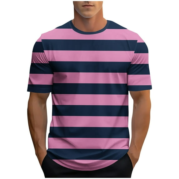 ZCFZJW Mens Casual Striped T-Shirts Loose Regular Fit Summer Short Sleeve Crew Neck Basic Workout Tee Shirt Tops Trendy Oversized Comfy Pullovers Purple L