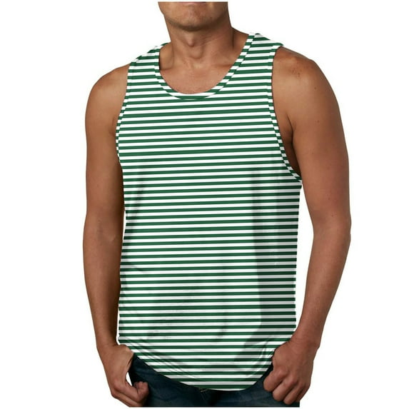 ZCFZJW Mens Casual Striped Workout Tank Tops Loose Regular Fit Sleeveless Big and Tall Graphic T-Shirts Trendy Holiday Beach Vacation Tees Shirt Army Green XXXXL