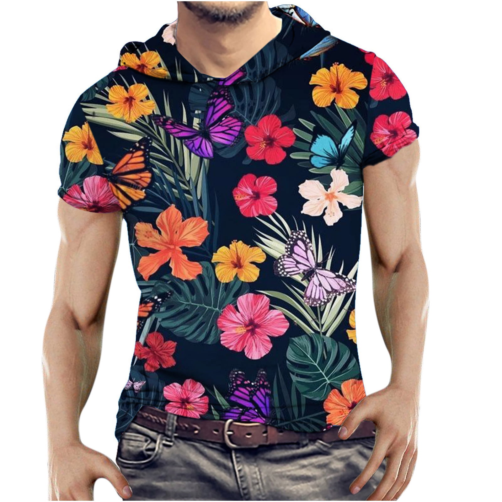 Hawaiian shirt For Men Funny Floral Tropical Shirts Red XL