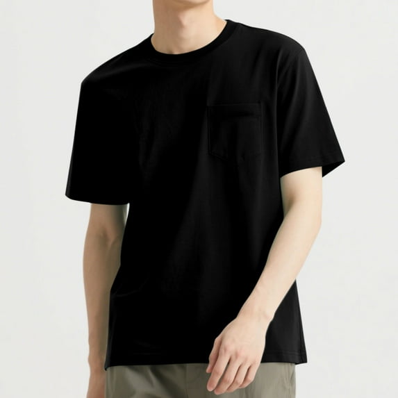 ZCFZJW Mens Casual T-Shirts Lightweight Summer Short Sleeve Crewneck Basic Workout Cool Tees Tops Loose Regular Fit Comfy Athletic Shirts with Pockets Black L