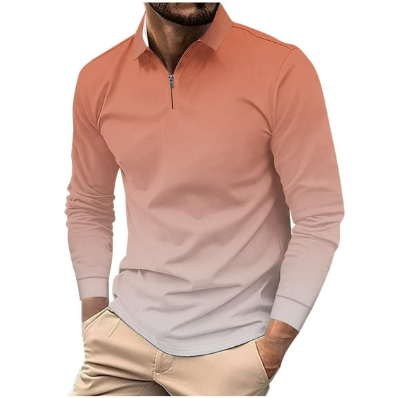 ZCFZJW Mens Casual Tie Dye Quarter Zip Polo Sweater Business Office Work Slim Big and Tall Regular Fit Casual Long Sleeve Stretch Lightweight Shirt Tops Orange XXXXL