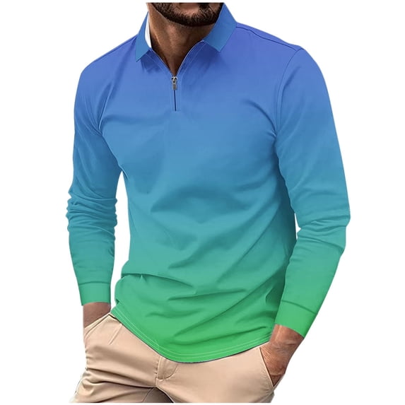 ZCFZJW Mens Casual Tie Dye Quarter Zip Polo Sweater Business Office Work Slim Big and Tall Regular Fit Casual Long Sleeve Stretch Lightweight Shirt Tops Blue XL
