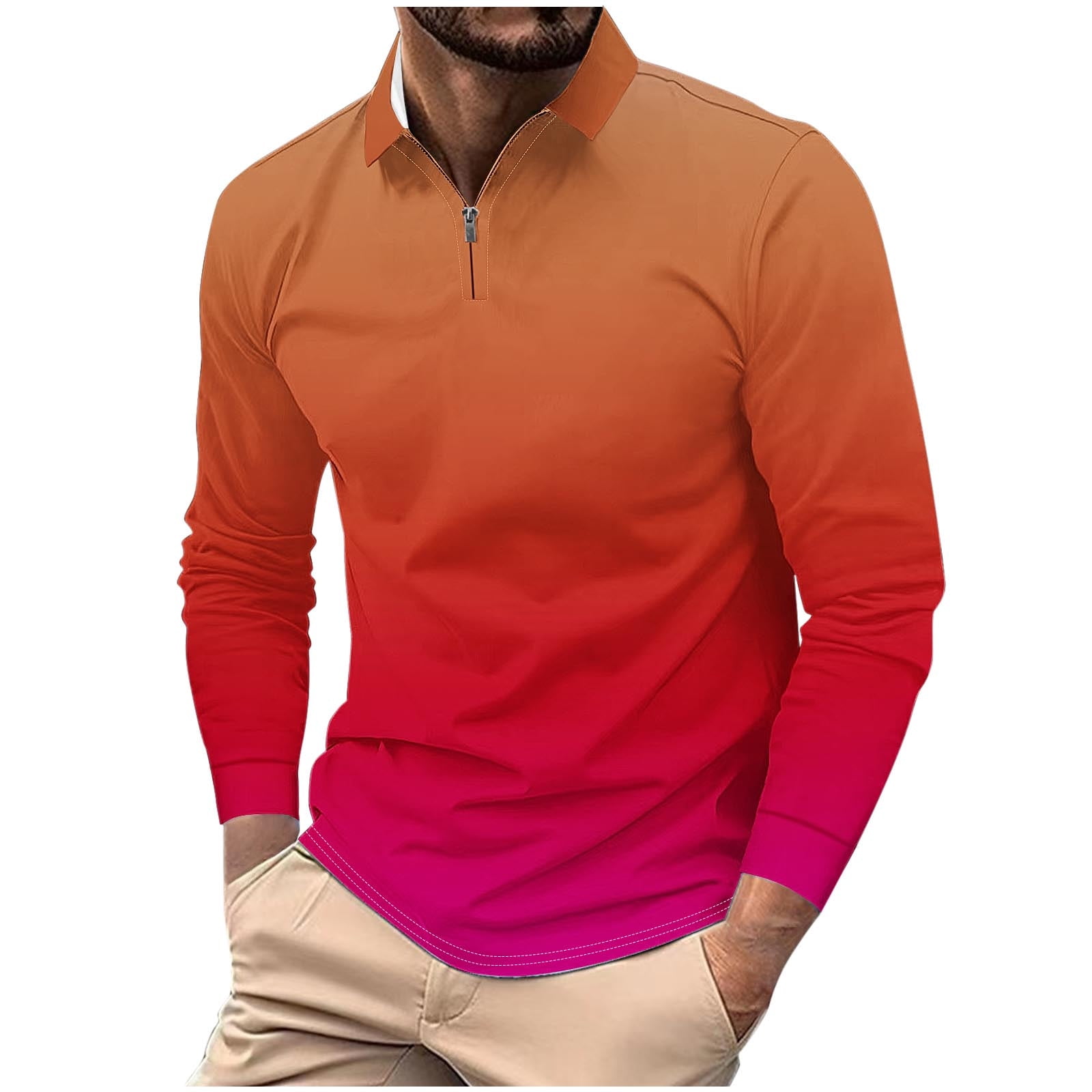 トップス OVY Two Layers Long Sleeve Polo Fioboc Men's Half Zip Polo Sweatshirt Modal Blend Long Sleeve Polo