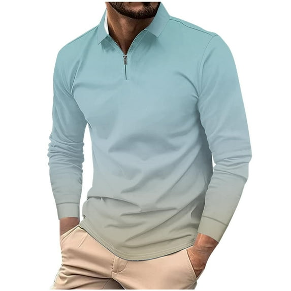 ZCFZJW Mens Casual Tie Dye Quarter Zip Polo Sweater Business Office Work Slim Big and Tall Regular Fit Casual Long Sleeve Stretch Lightweight Shirt Tops Light Blue XL