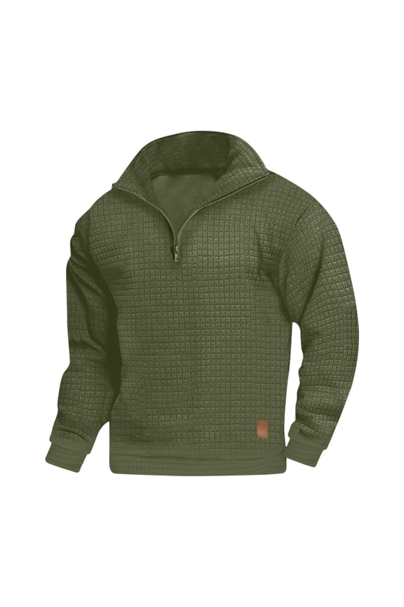 Mens Casual Waffle Knit Pullover Sweatshirts Half Zip up Stand Collar Slim Fit Lightweight Cotton Knitted Mock Turtleneck Jacket Tops Green S