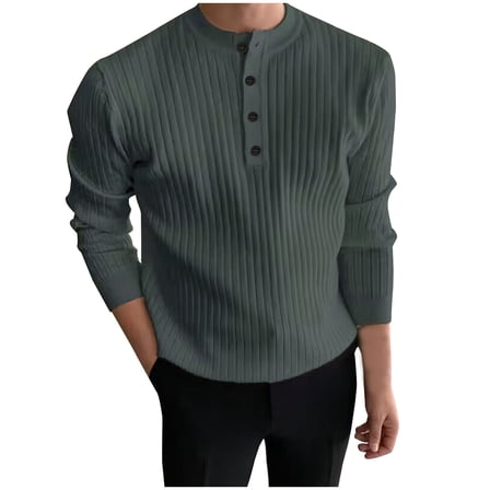 ZCFZJW Mens Casual Waffle Knit Striped Shirts Lightweight Solid Color Long Sleeve Button Down V Neck Henley T-Shirts Trendy Workout Pullover Tops Dark Gray M