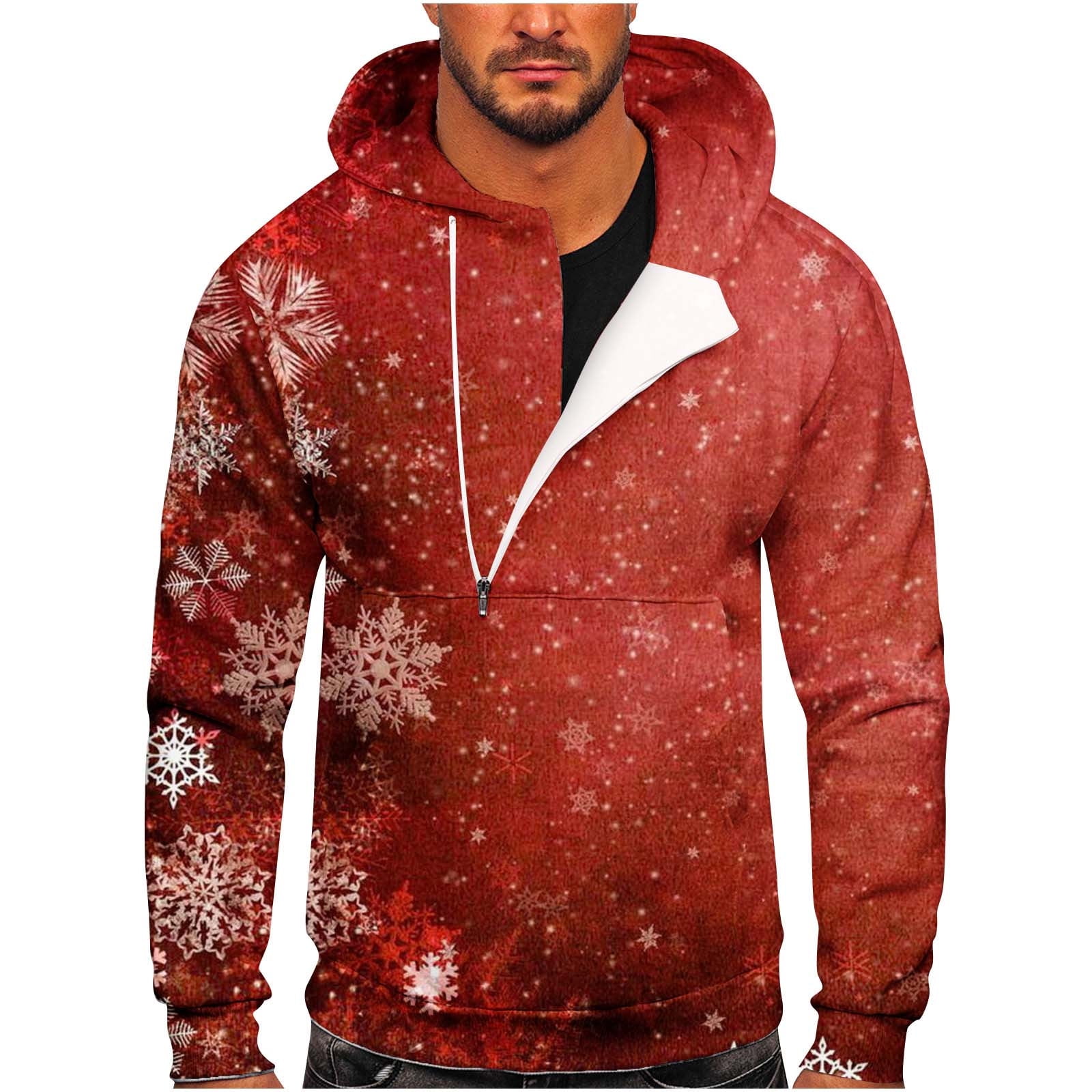 ZCFZJW Mens Christmas Holiday Hoodie Sweatshirts Casual Half