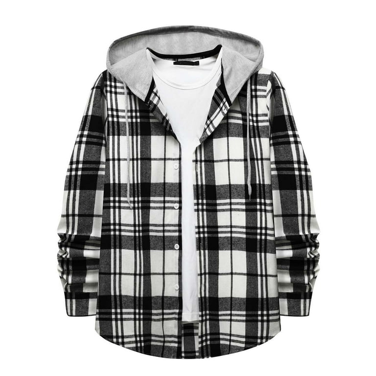 ZCFZJW Mens Classic Plaid Long Sleeve Hooded Shirts Casual