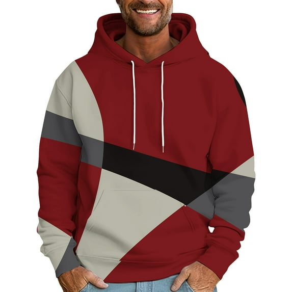 ZCFZJW Mens Color Block Hoodie Tops Big and Tall Regular Fit Casual Drawstring Long Sleeve Hooded Pullover Sweatshirts Lightweight Cotton Outwear Coat with Pockets Red XXXL