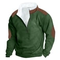 thumbnail image 1 of ZCFZJW Mens Color Block Print 1/4 Zip up Jackets Big and Tall Regular Fit Casual Elbow Patch Long Sleeve Stand Collar Sherpa Fleece Lined Warm Pullover Sweatshirts Tops Green XXXXXL, 1 of 4
