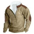 thumbnail image 1 of ZCFZJW Mens Color Block Print 1/4 Zip up Jackets Big and Tall Regular Fit Casual Elbow Patch Long Sleeve Stand Collar Sherpa Fleece Lined Warm Pullover Sweatshirts Tops Khaki S, 1 of 4